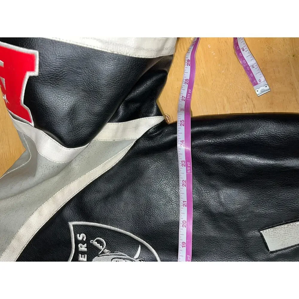 NFL Oakland Raiders Leather Jacket Football Black Silver Outerwear Stained Large